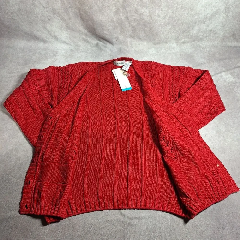Vintage Cabin Creek Red Size Large Knit Cardigan 90s Cabincore Shoulder Pads